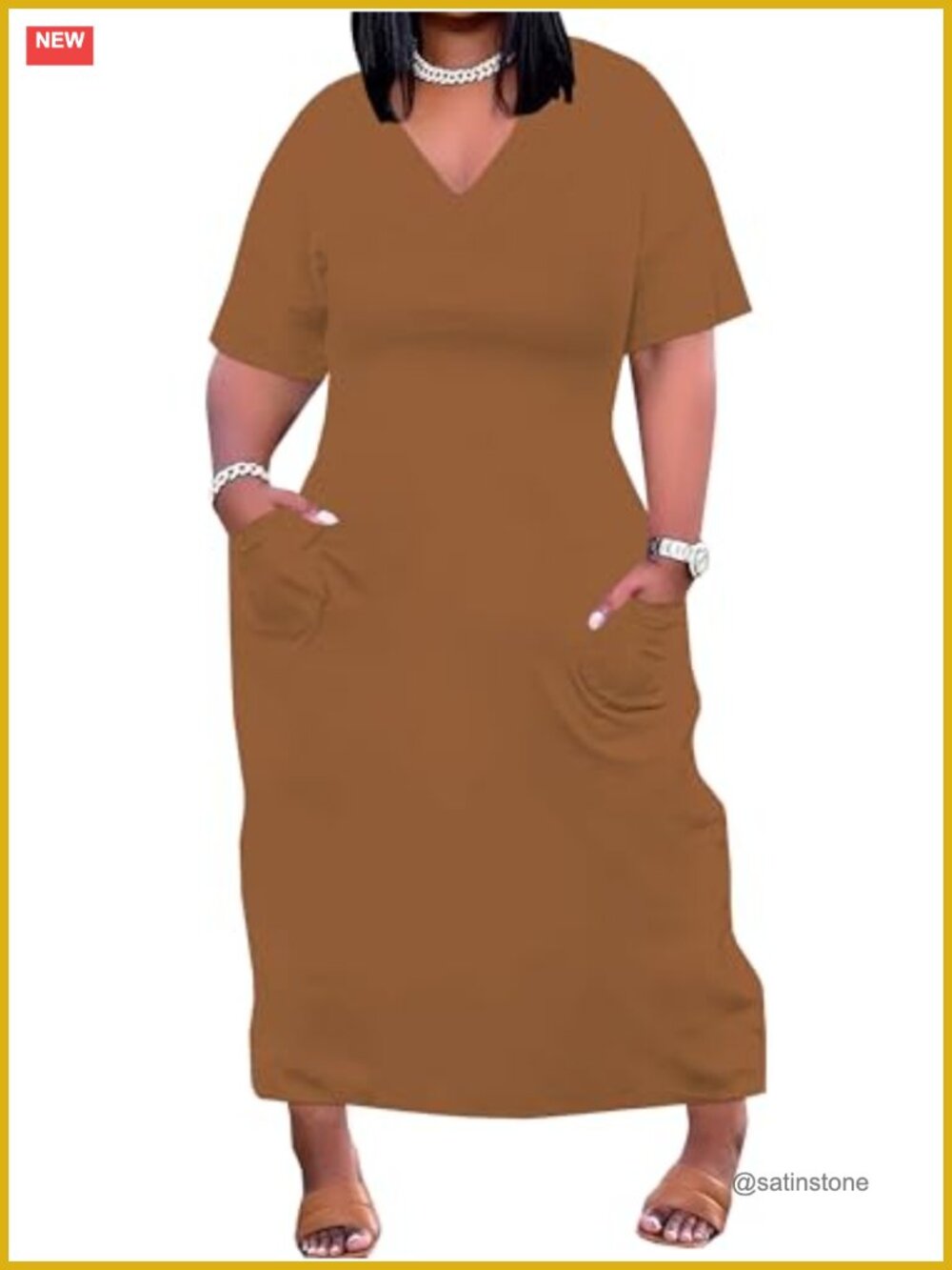 Plus Size Maxi Dress V Neck Casual with Pockets